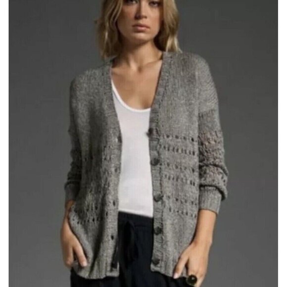 Vince Womens XS Knitted By Hand Button Up Cardigan Sweater Gray Knit - Picture 1 of 10
